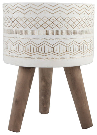 10" Tribal Fiberglass Planter, White