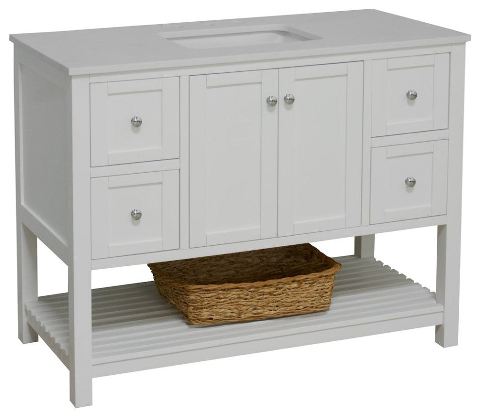 Kitchen Bath Collection Lakeshore 48" Vanity, White, Engineered White