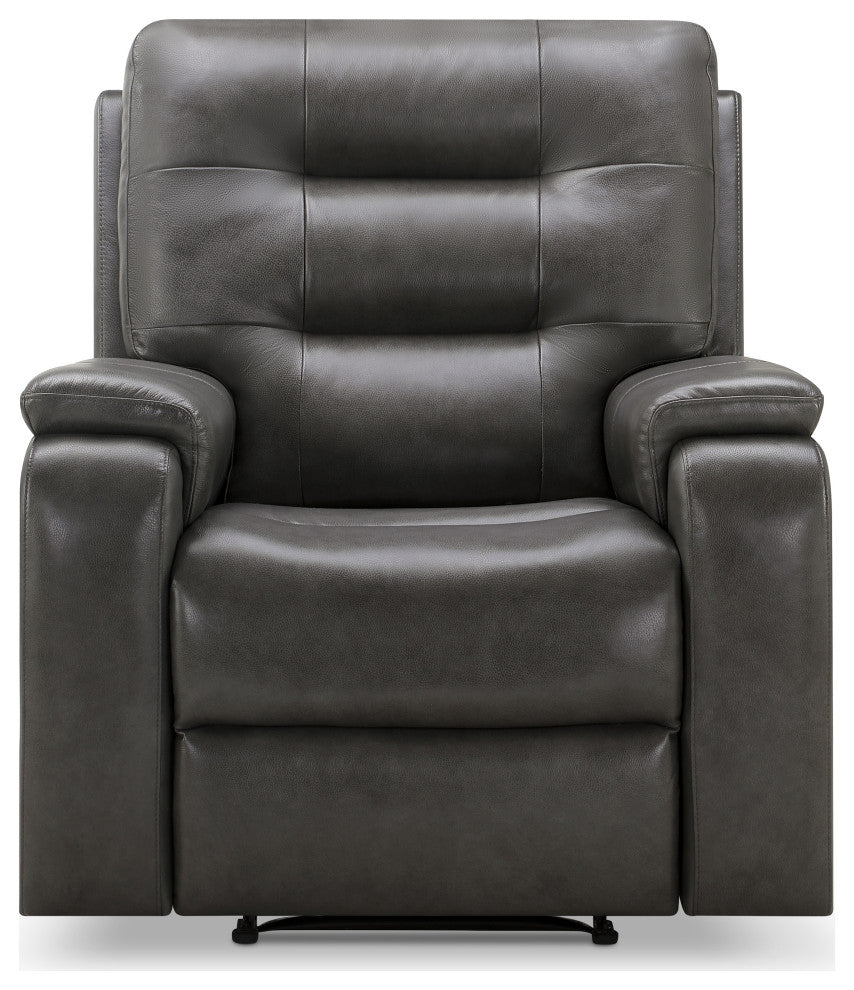 Waylen Top-Grain Leather Manual Recliner, Gray