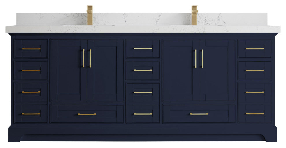 Fenway 84 Double Sink Bath Vanity in Navy Blue 2" Empira Quartz