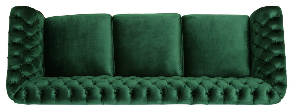 GDF Studio Vita Chesterfield Tufted Jewel Toned Velvet Sofa With Scroll Arms, Emerald