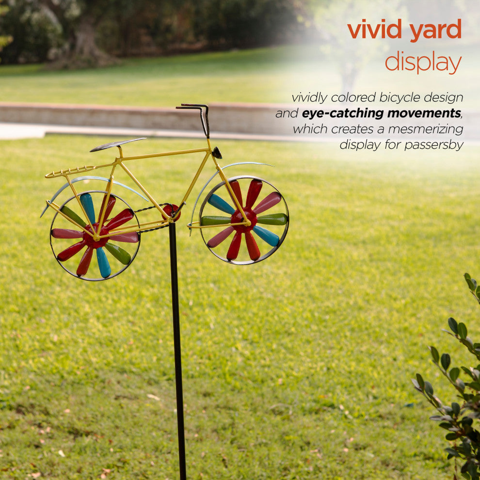 42" Tall Outdoor Metal Bicycle Wind Spinner Garden Stake Decoration, Multicolor
