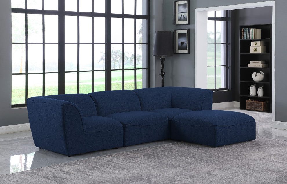 Miramar Linen Textured Fabric  4-Piece Modular L-Shaped Sectional, Navy