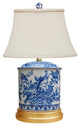Blue and White Porcelain Oval Floral Bird Motif Table Lamp, 20"