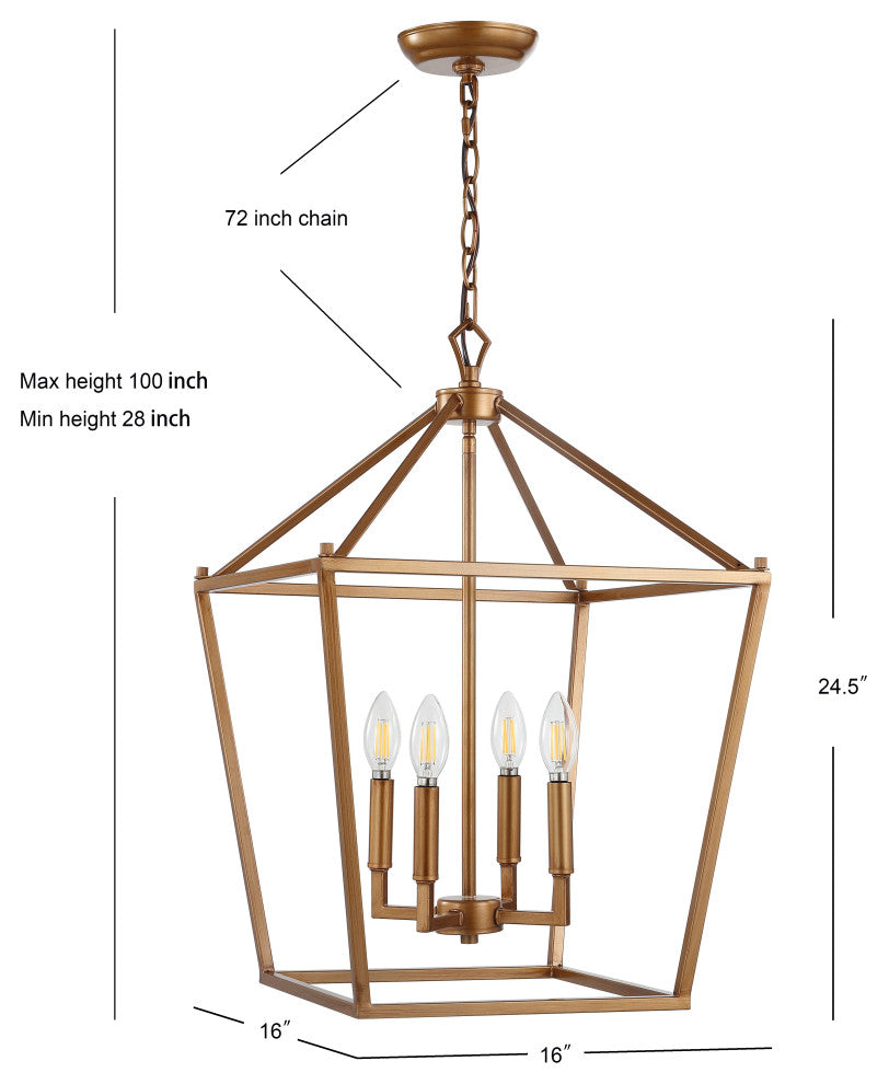 Pagoda Lantern Metal LED Pendant, Antique Gold, 16"