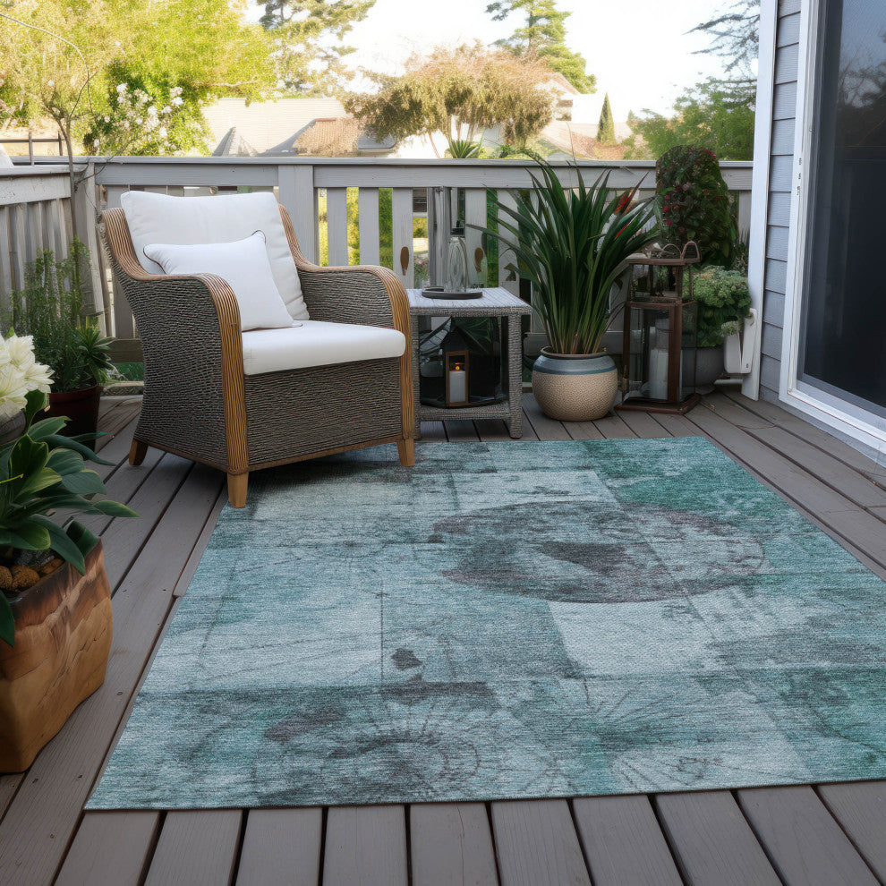 Machine Washable Indoor/Outdoor Chantille ACN1905 Teal 8' x 10' Rug