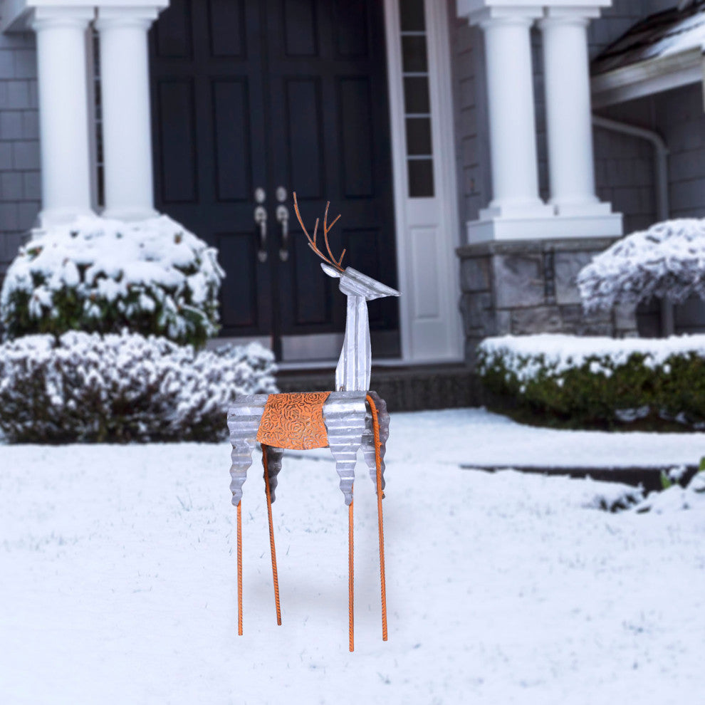 30"H Outdoor Metal Rustic Standing Reindeer Lawn Christmas Holiday Decoration