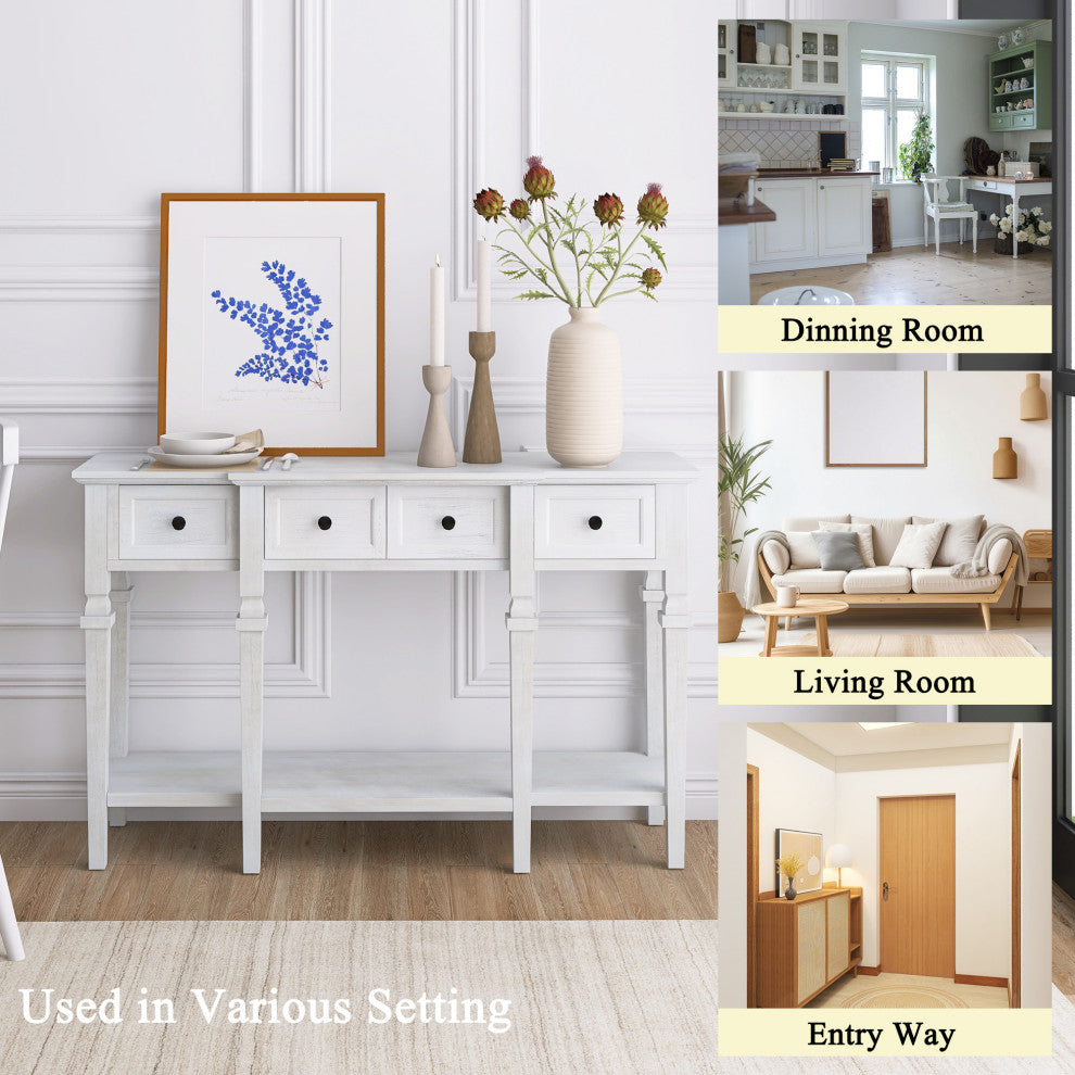 30" Tall MDF 4-Drawer Console Table in White