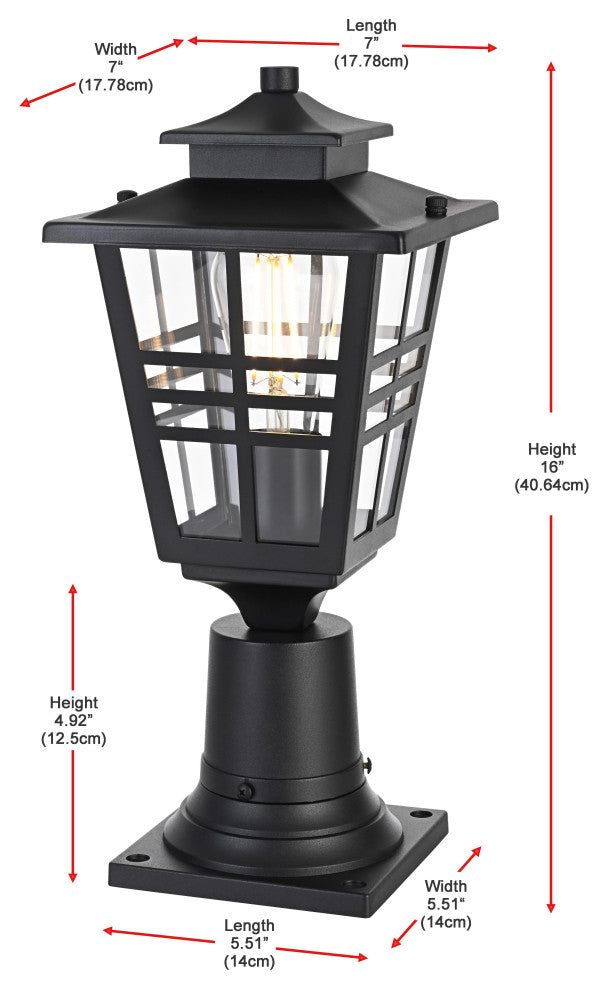 Home Living 7" Outdoor Post Light, Black