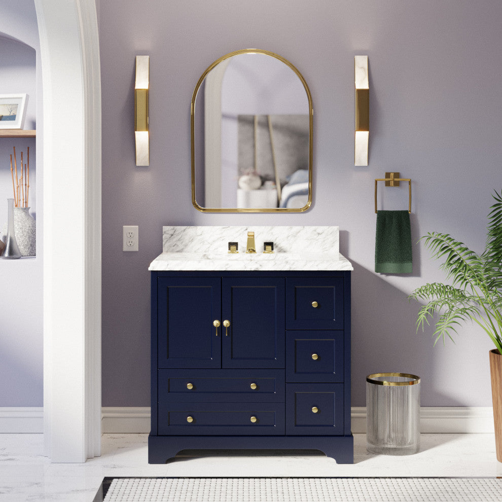 Madison 36" Bathroom Vanity, Royal Blue, Carrara Marble