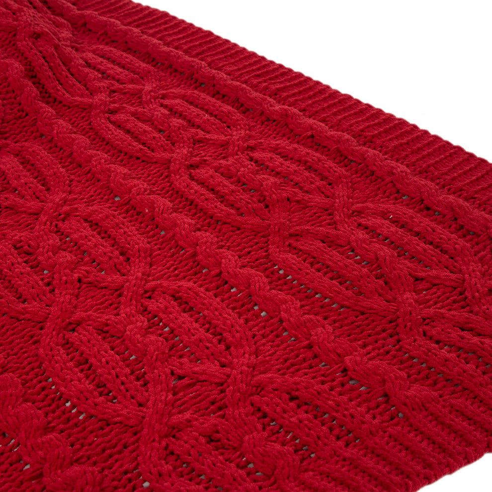 60" Knitted Polyester Red Throw Blanket