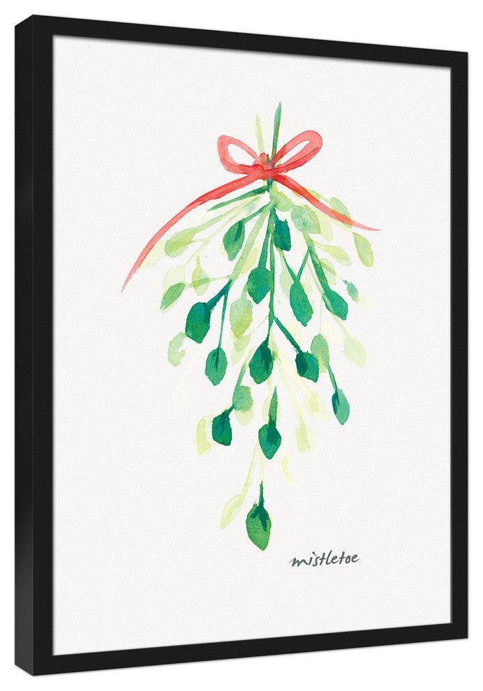 Watercolor Mistletoe 20x30 Black Framed Canvas