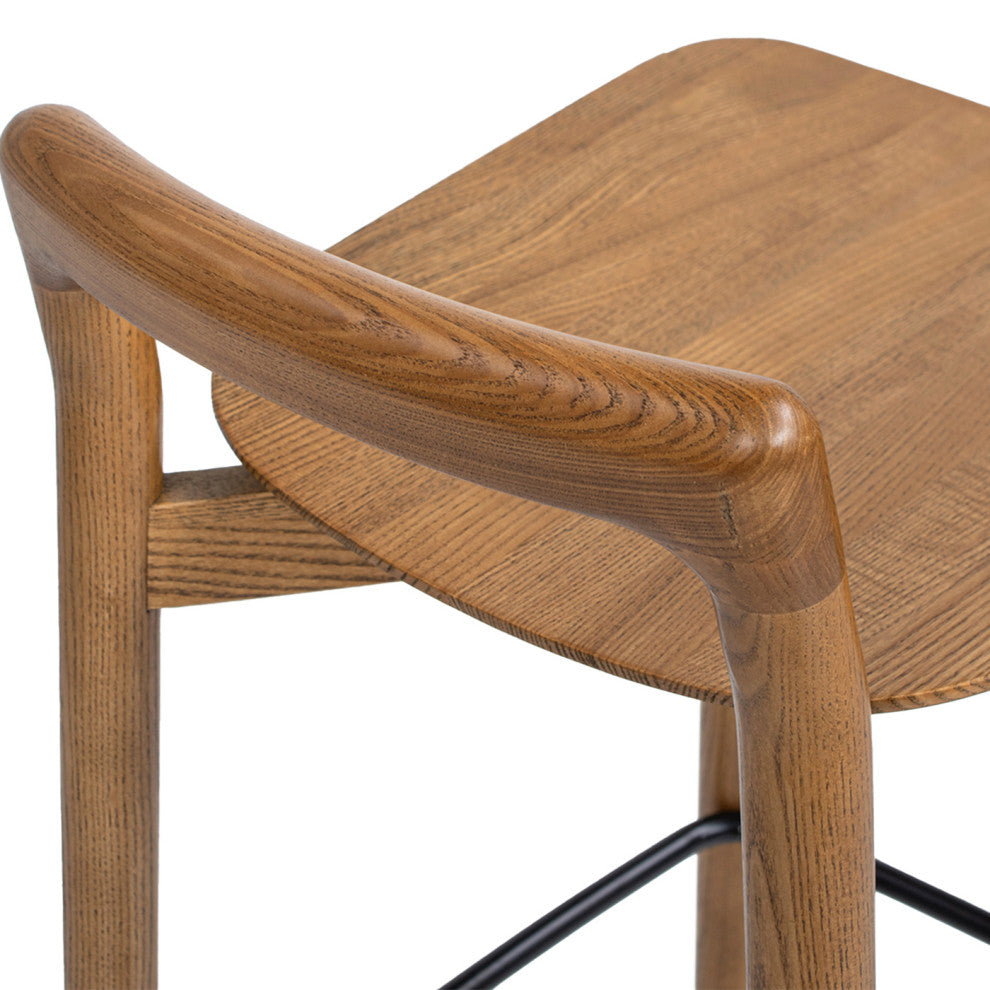 Sven 26.5" Low Back Solid Ash Wood Counter Stool, Dark Brown Walnut