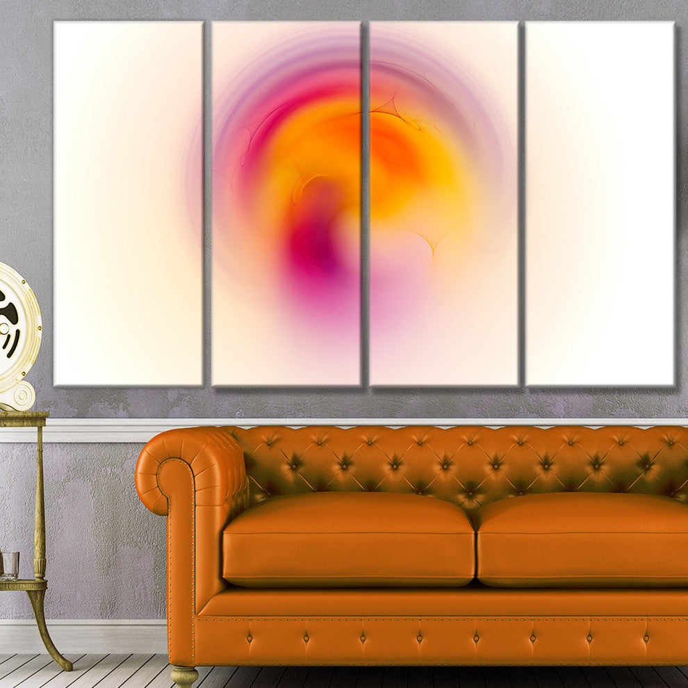 Pink Yellow Luminous Misty Sphere, Abstract Canvas Art Print, 48"x28", 4 Panels