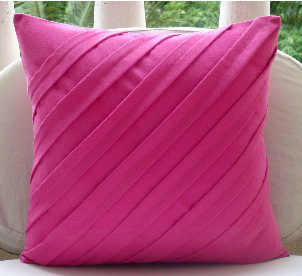 Contemporary Fuchsia, Pink 14"x14" Faux Suede Fabric Pillows Cover