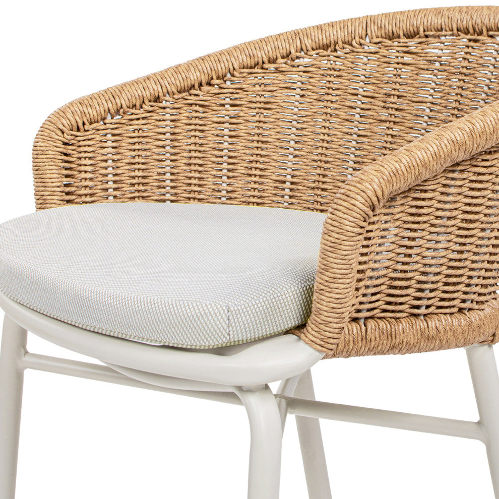 Santorini 28" Wicker Outdoor Patio Bar Stool With Arms, Set of 2, Wheat Beige