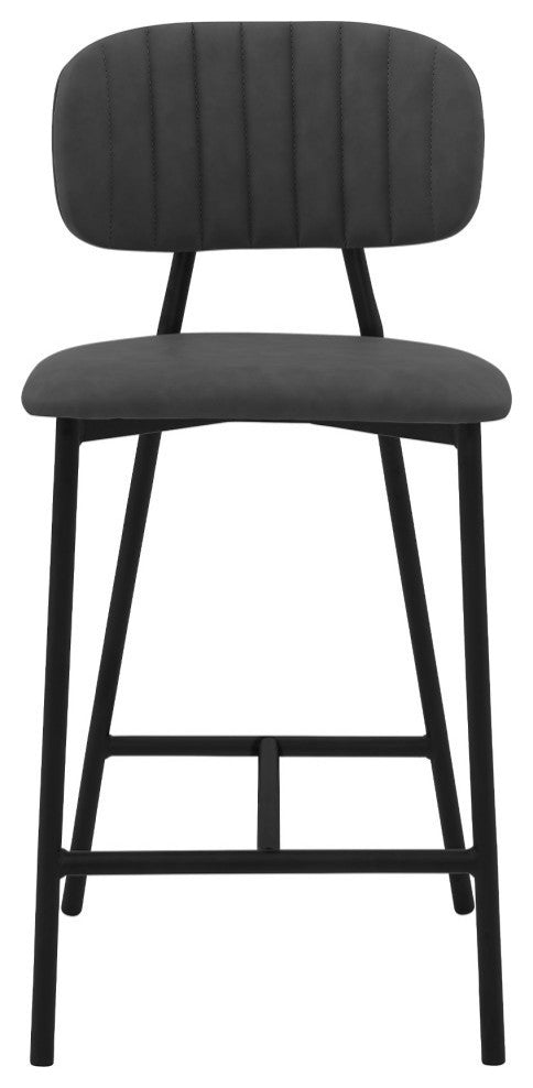 Rococo 26" Gray Faux Leather and Metal Counter Height Bar Stool