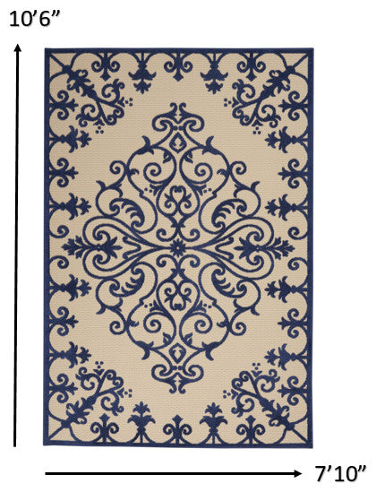 8 x 11 Navy Medallion Indoor Outdoor Area Rug
