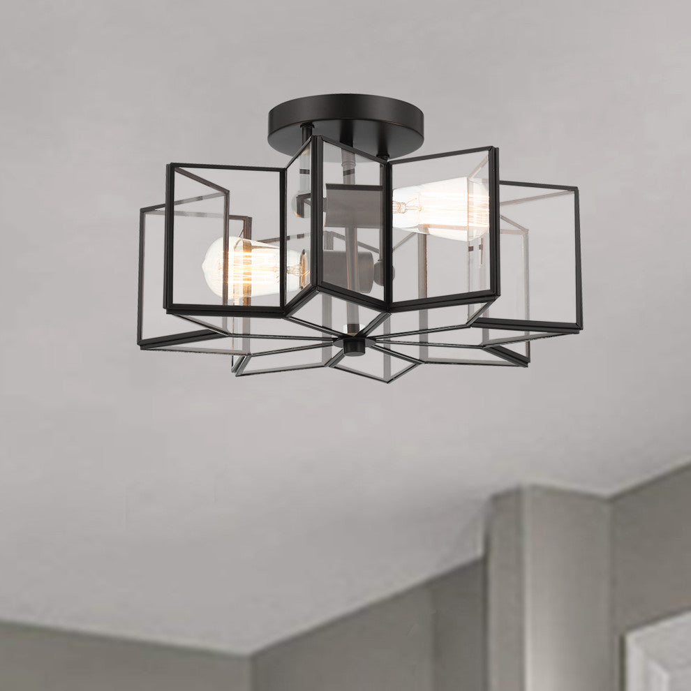 2 Light 16.14'' Unique/Statement Star Semi Flush Mount, Black