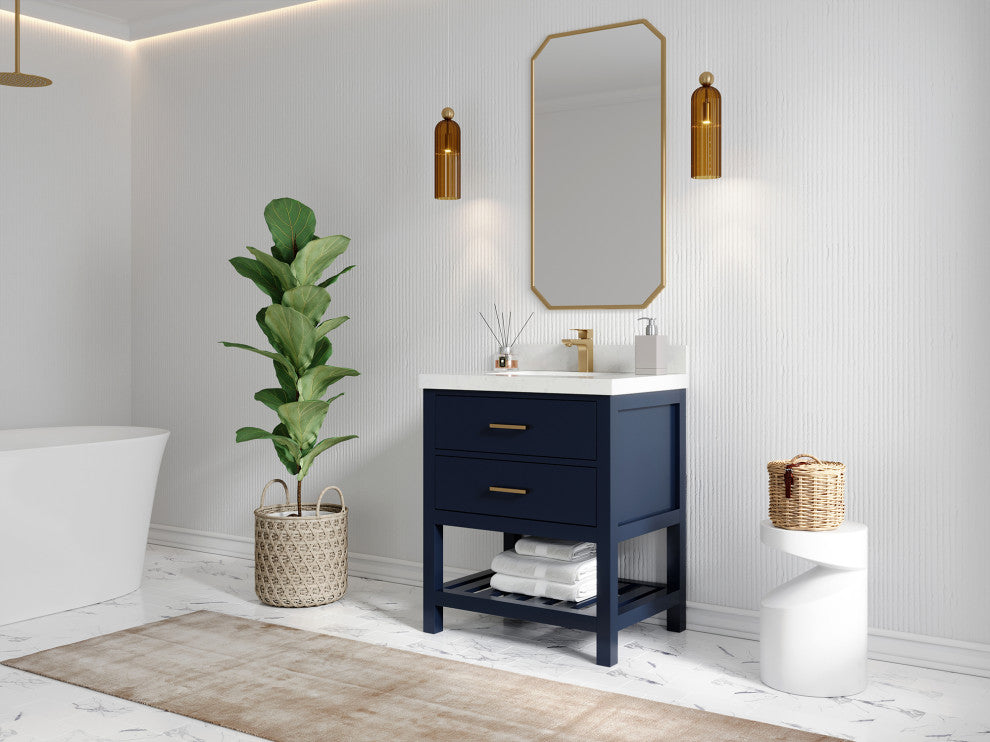 Parker 30 Single Sink Bath Vanity in Navy Blue  2" Carrara Quartz