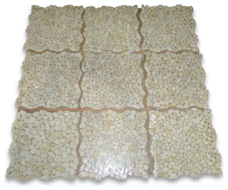 Non Slip Shower Floor Tile Tumbled Pebble Stone Travertine Giallo, 1 sheet