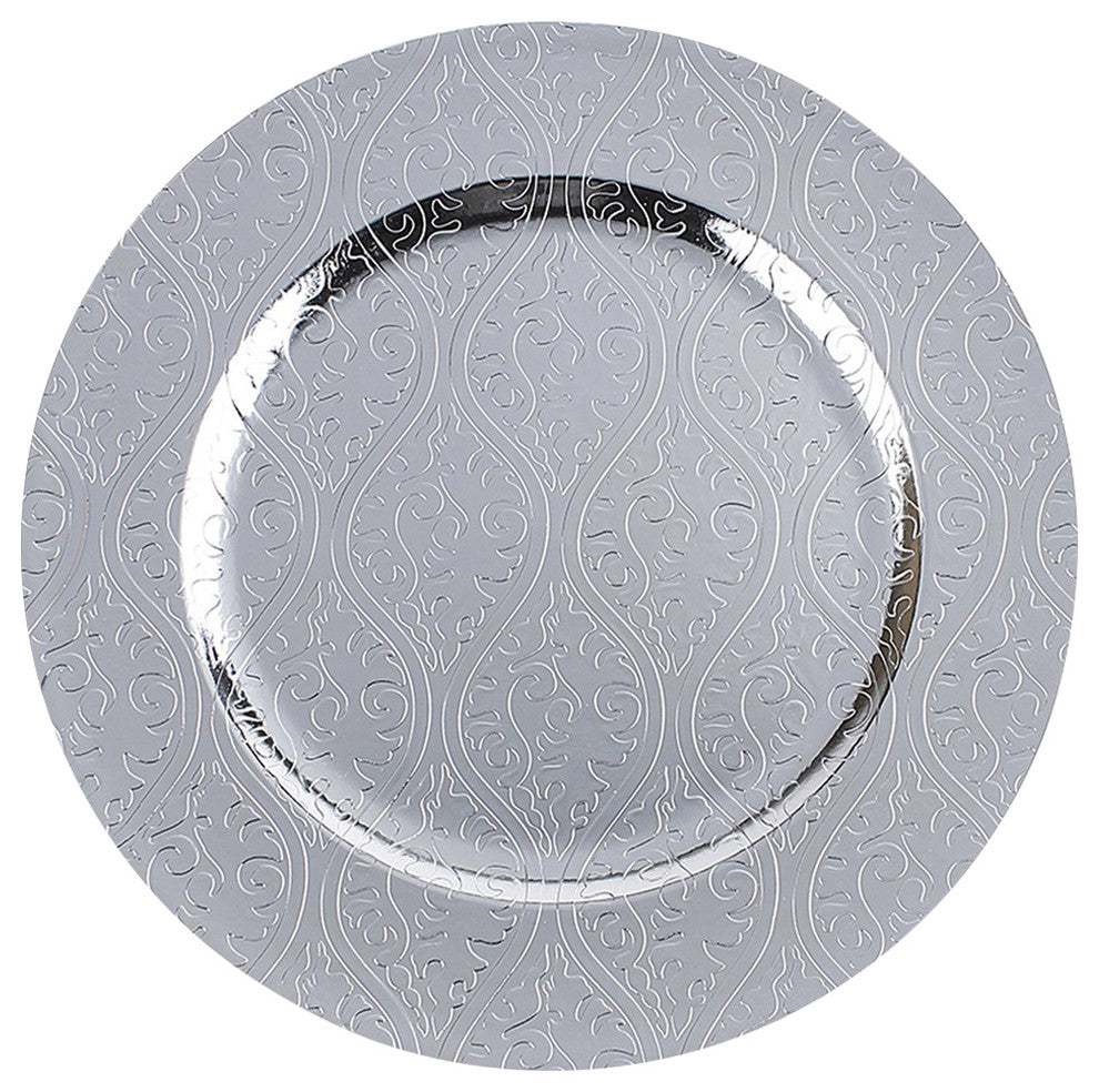 Round Plastic Charger Plate With Electroplating Finish, Silver