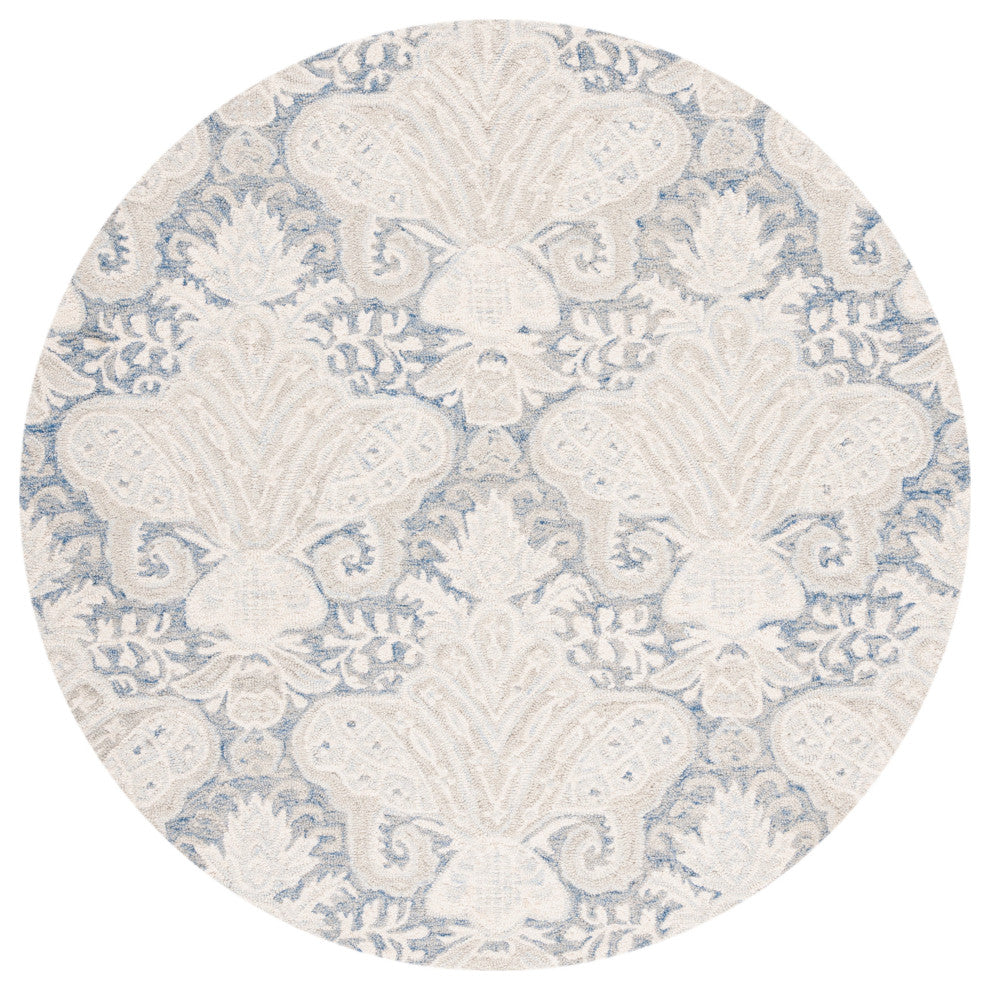 Safavieh Micro-Loop Mlp539M Damask Rug, Blue and Ivory, 8'0"x10'0"