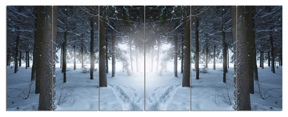 Winter Forest with Dark Woods, Landscape Canvas Art Print, 70"x28", 6 Panels