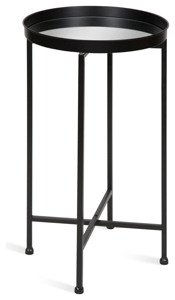 Kate and Laurel Celia Round Metal Foldable Tray Accent Table, Black