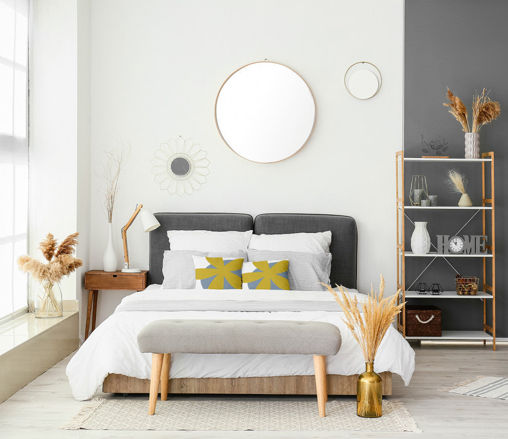 Bold Flower Polyester Indoor Pillow, Mustard Yellow, 16"x16"