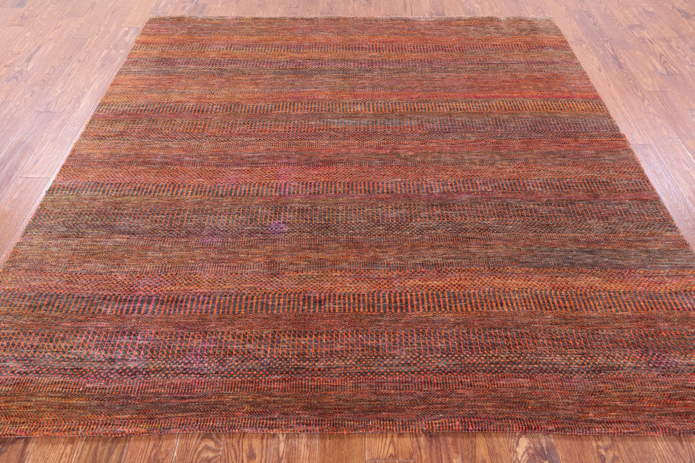 8' Square Super Savannah Gabbeh Hand-Knotted Wool and Silk Rug Q11911