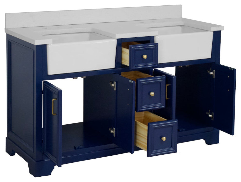 Zelda 60" Bathroom Vanity, Royal Blue, Quartz, Double