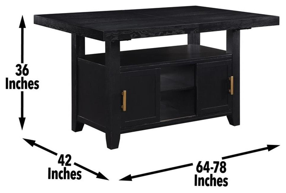 Yves Rubbed Charcoal Wood Counter Height Dining Table with Storage
