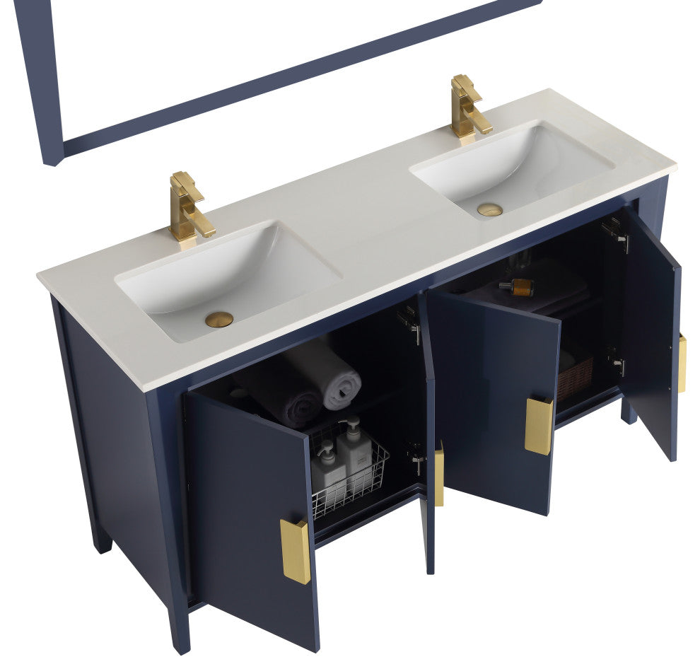 60" Larvotto Navy Blue Modern Double Sink Bathroom Vanity, No Matching Mirror