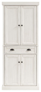 Tall Pantry Cabinet, Breadboard Paneled Doors & Storage Drawer, Distressed White