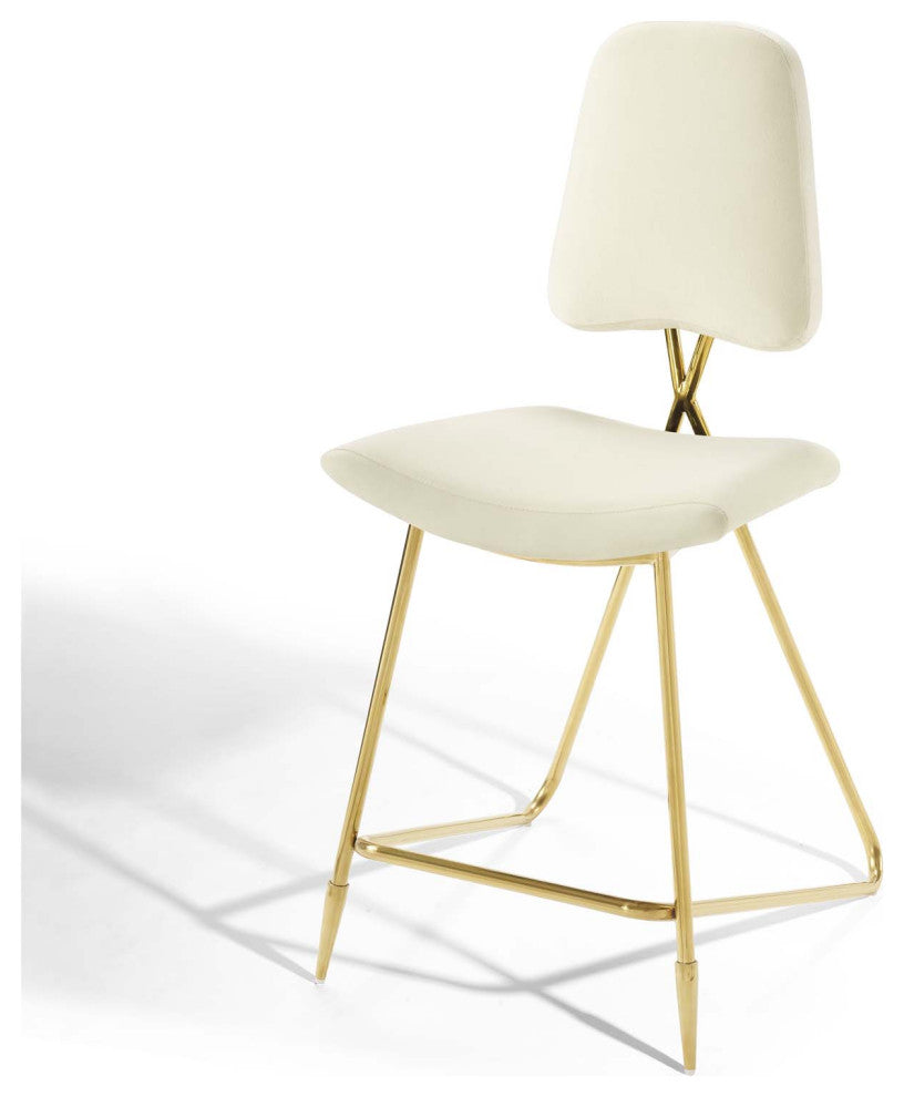 Counter Stool Chair, Set of 2, Velvet, Metal, Ivory White, Modern, Bar Pub