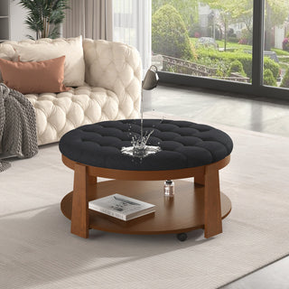 Gewnee Modern Large Round Ottoman Coffee Table, Black