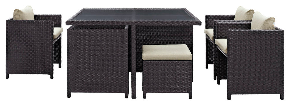 Espresso Beige Inverse 9 Piece Outdoor Patio Dining Set
