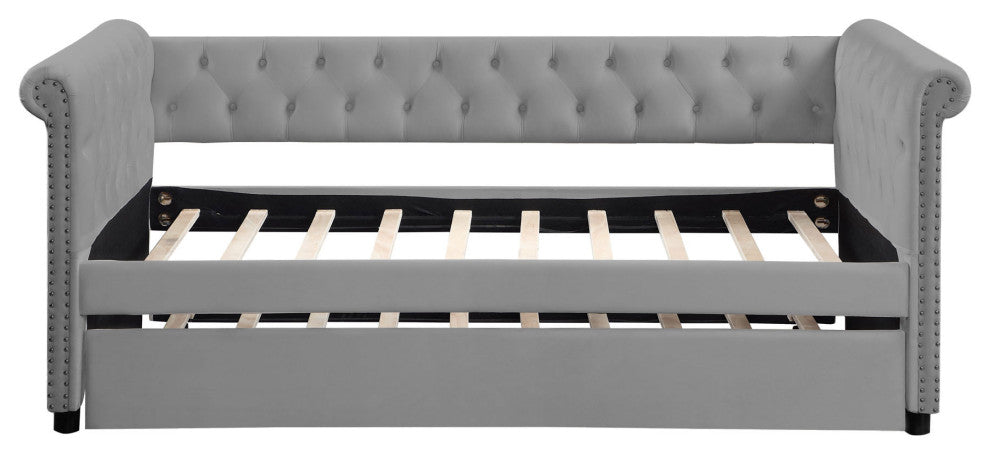 Gewnee Twin Size Upholstered Daybed with Trundle,Gray