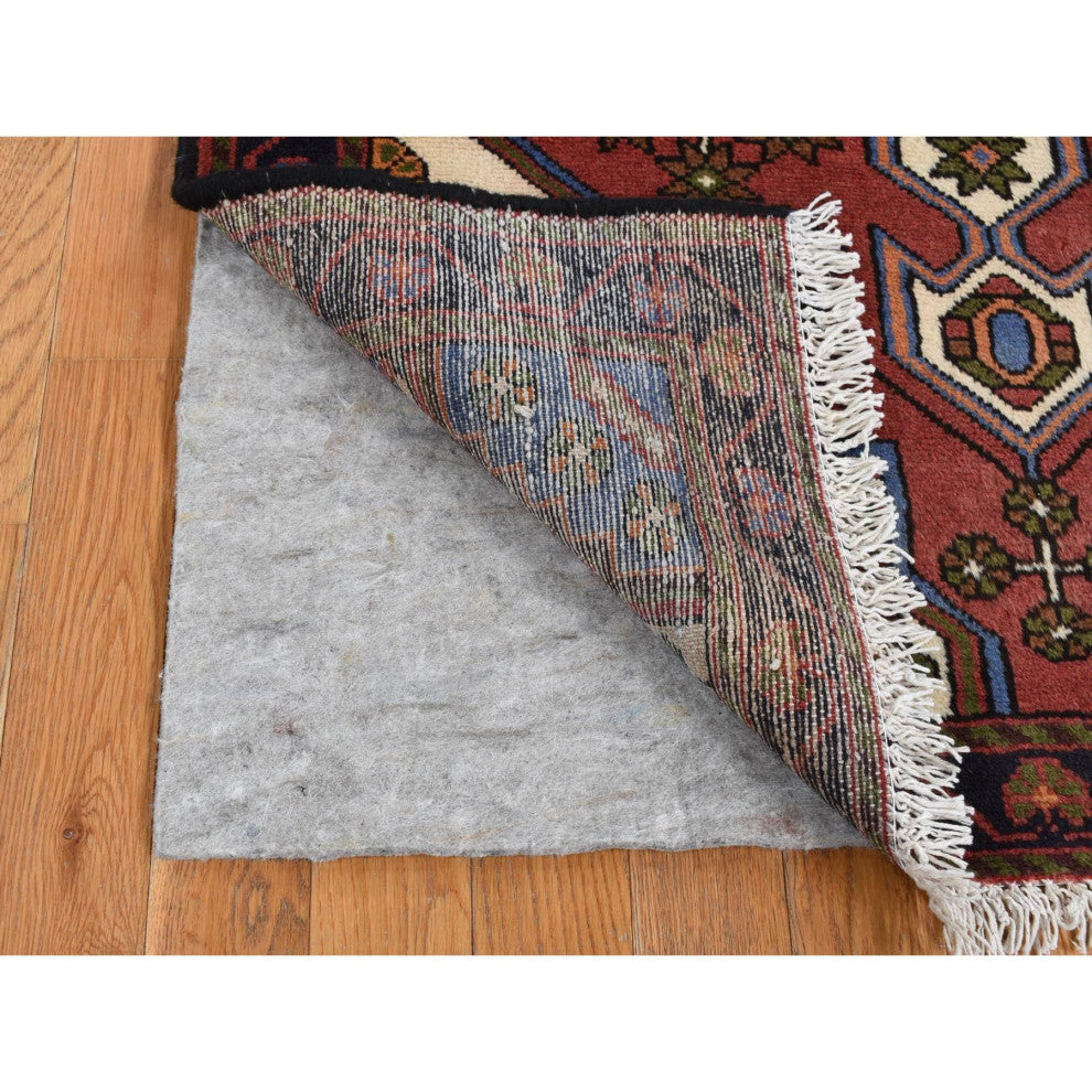 Red Vintage Bohemian Persian Hamadan Pure Wool Hand Knotted Rug 3'5" x 5'