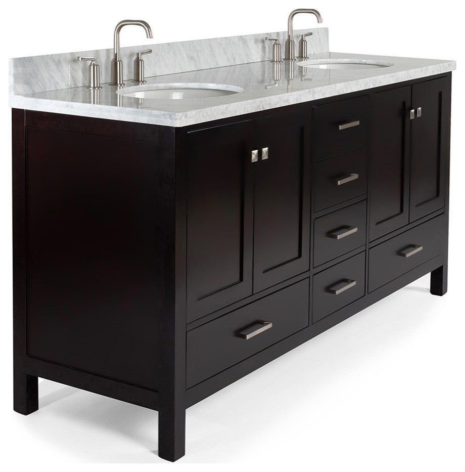 ARIEL Cambridge 73" Double Oval Sinks Bathroom Vanity Espresso with Marble Top