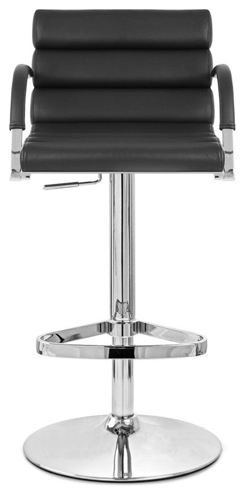 Modern Ego Bar Stool Black Leatherette Polished Chrome Adjustable Base
