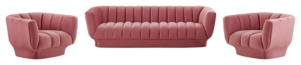 Tufted Armchair and Sofa Set, Velvet, Pink, Modern, Living Lounge Hospitality