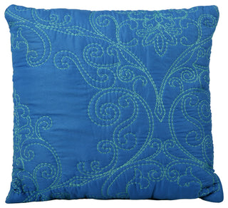 Damask Embroidered Quilted 4 Piece Bed Spread Sets, Palace Blue, Queen