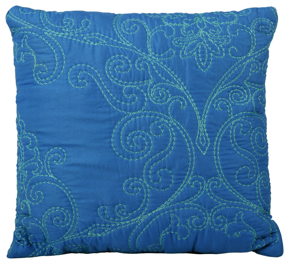 Damask Embroidered Quilted 4 Piece Bed Spread Sets, Palace Blue, Queen