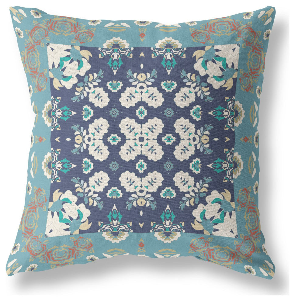 26" Glacier Blue Rose Box Indoor Outdoor Zippered Throw Pillow