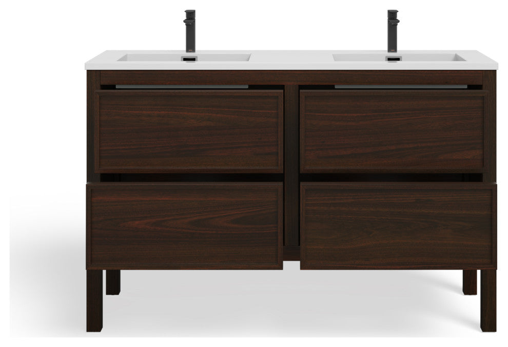 The Shiloh Bathroom Vanity, Dark Walnut, 55", Double Sink, Freestanding