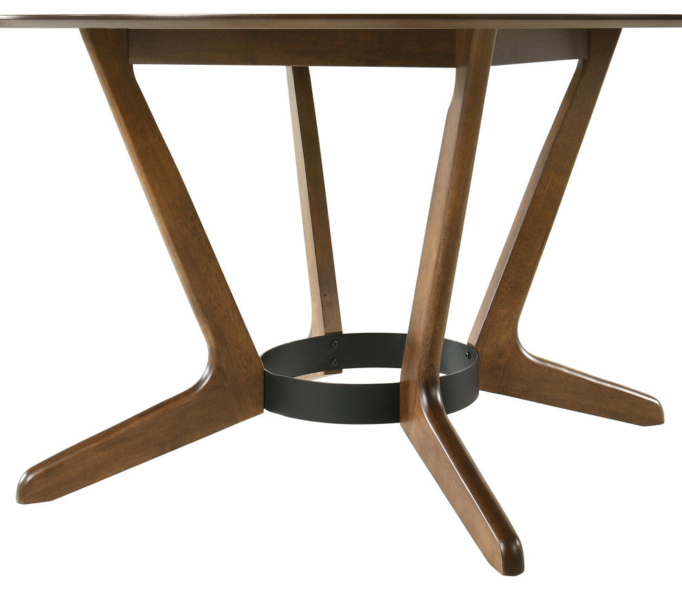 Santana 5-Piece Round Walnut Wood Dining Table Set With Orange Fabric
