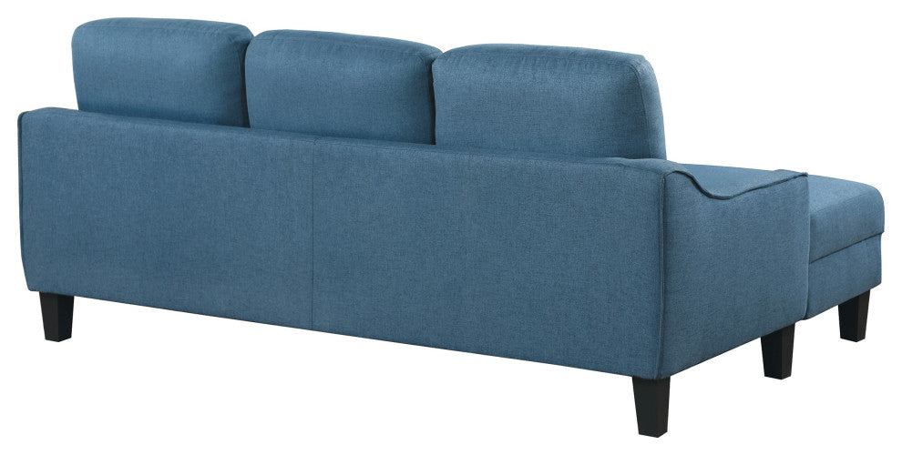 Lester Sofa With Chaise and Twin Sleeper, Blue fabric With Black legs