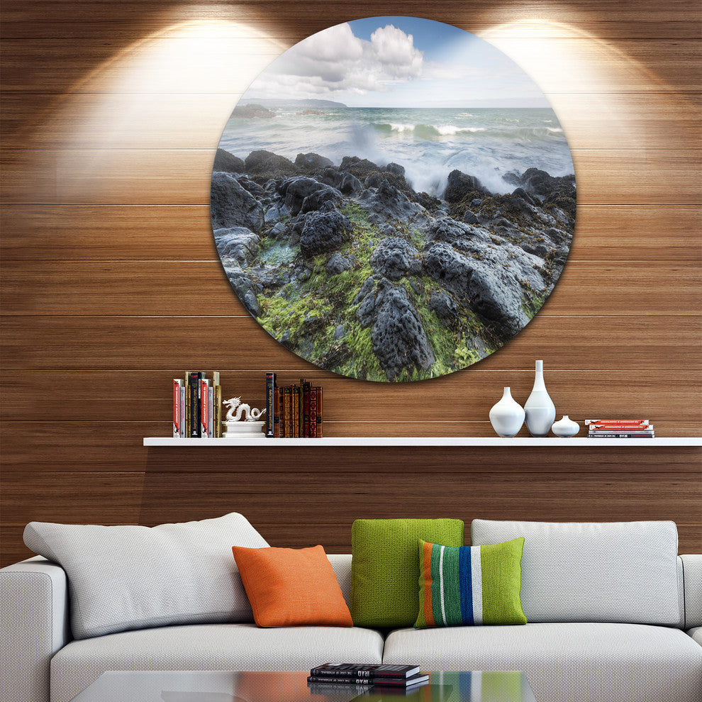 Rocky North Ireland, Seashore Photography Round Wall Art, 23"